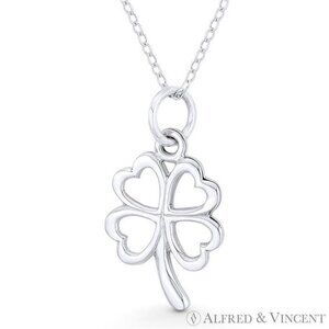 4-Heart Shamrock Leaf Irish Luck Charm Pendant in .925 Sterling Silver